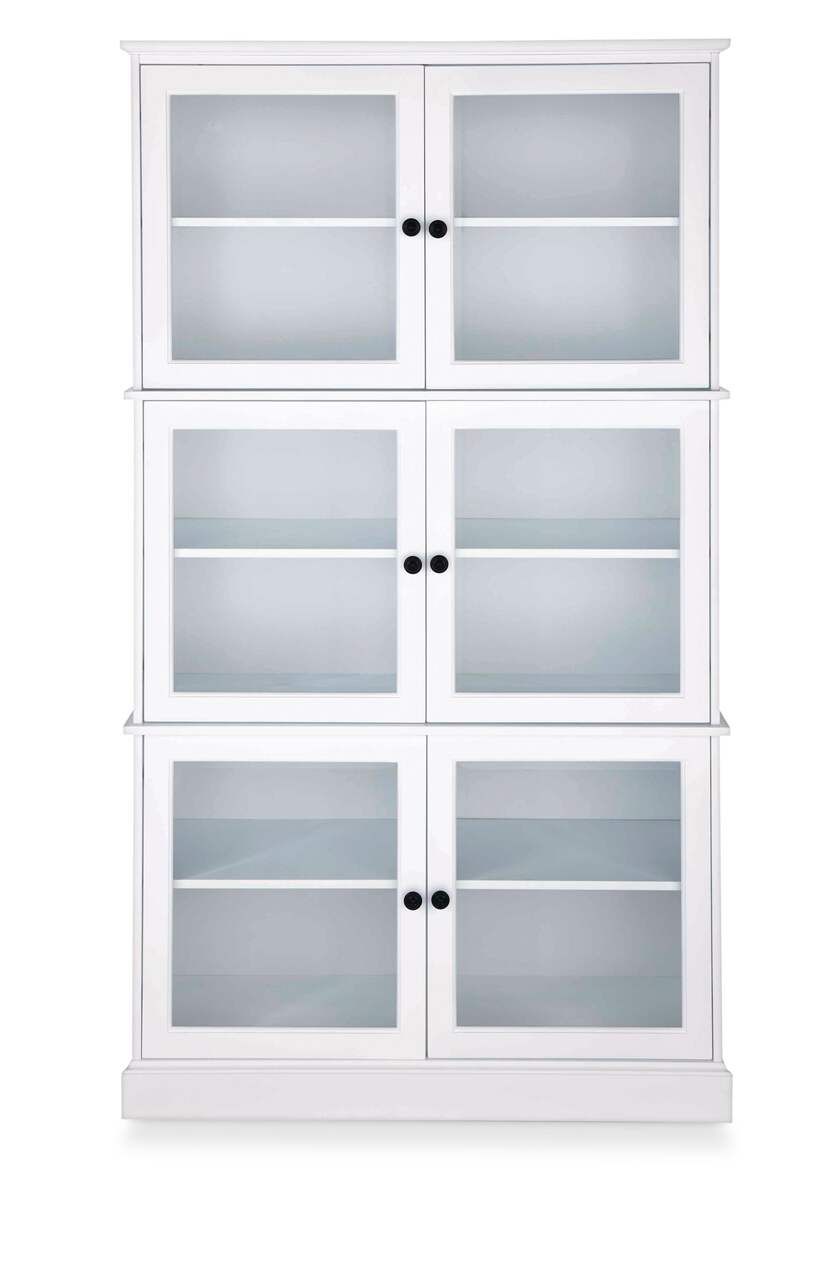 Armoire de rangement de cuisine autoportante 6 portes avant en verre CANVAS  Evelyn, blanc