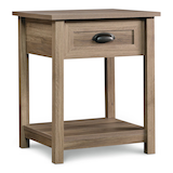 Sauder County Line 1-Drawer Sofa Side/End Table With Open Shelf Storage, Salt Oak Finish, 24-in Front_Angled_Right