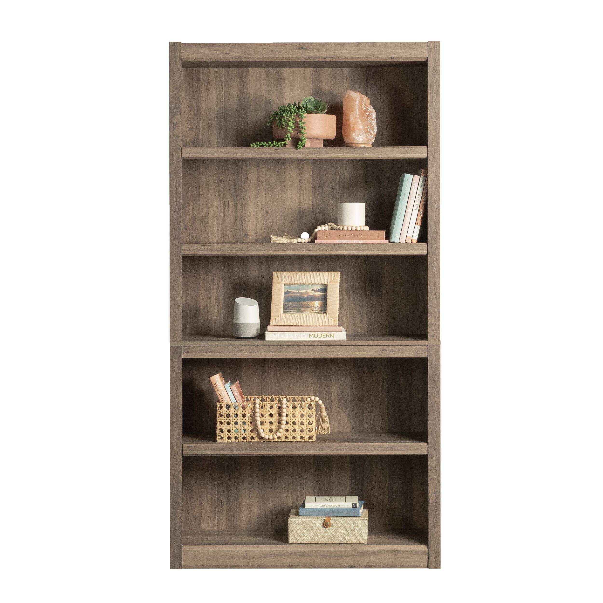Sauder County Line 5-Tier Adjustable Shelf Bookcase/Bookshelf, Salt Oak Finish Front_Flat