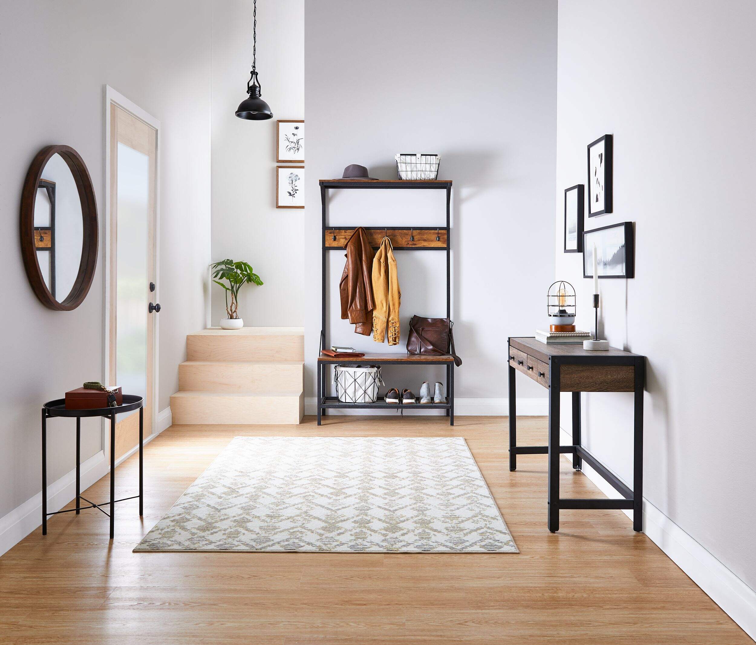 CANVAS Ossington 2Drawer Metal Frame Hallway Accent Console Table/Desk, Salt Oak Finish