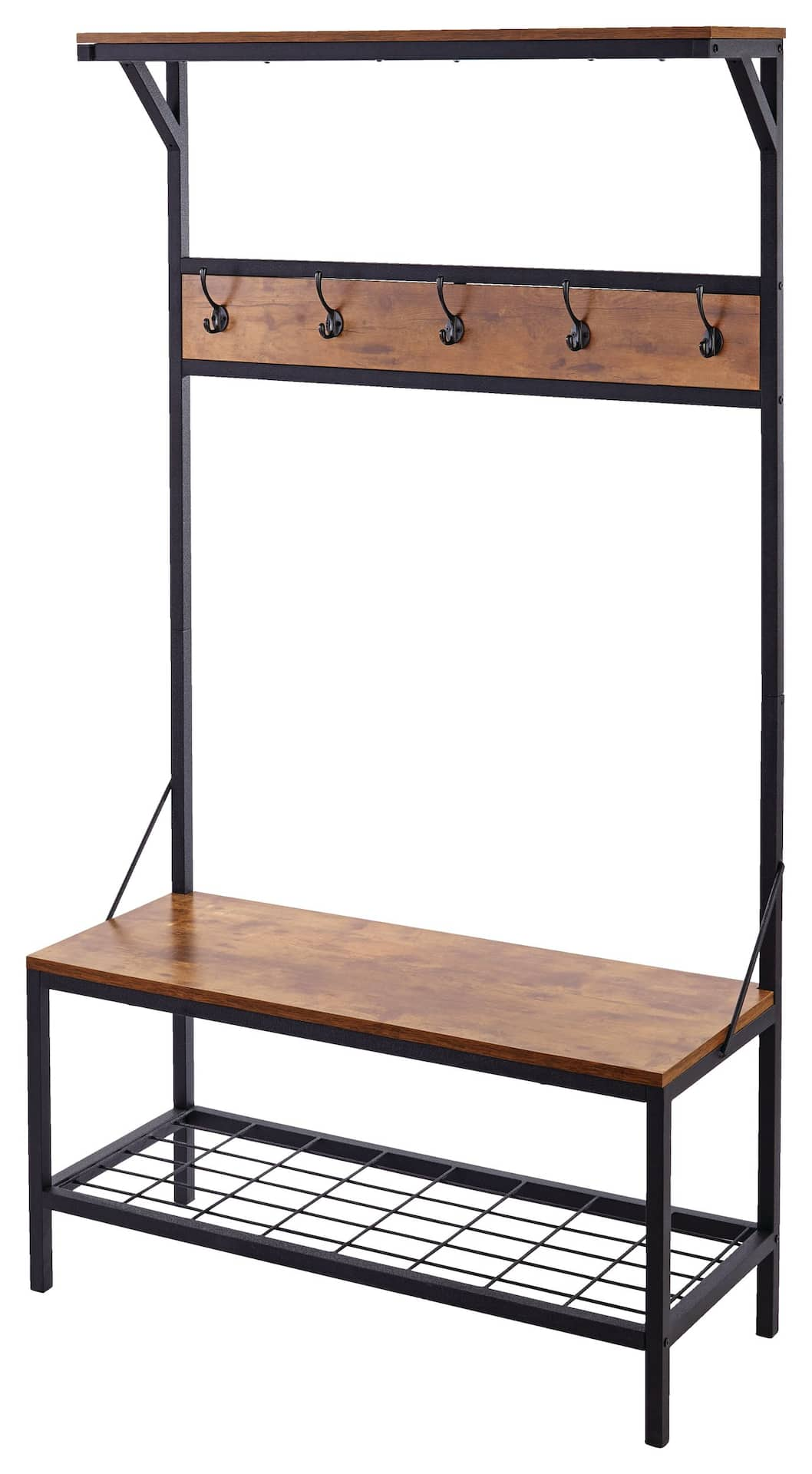 CANVAS Harrison 5 Hook Entryway Coat Rack Hall Tree With Bench Shoe Storage Rack