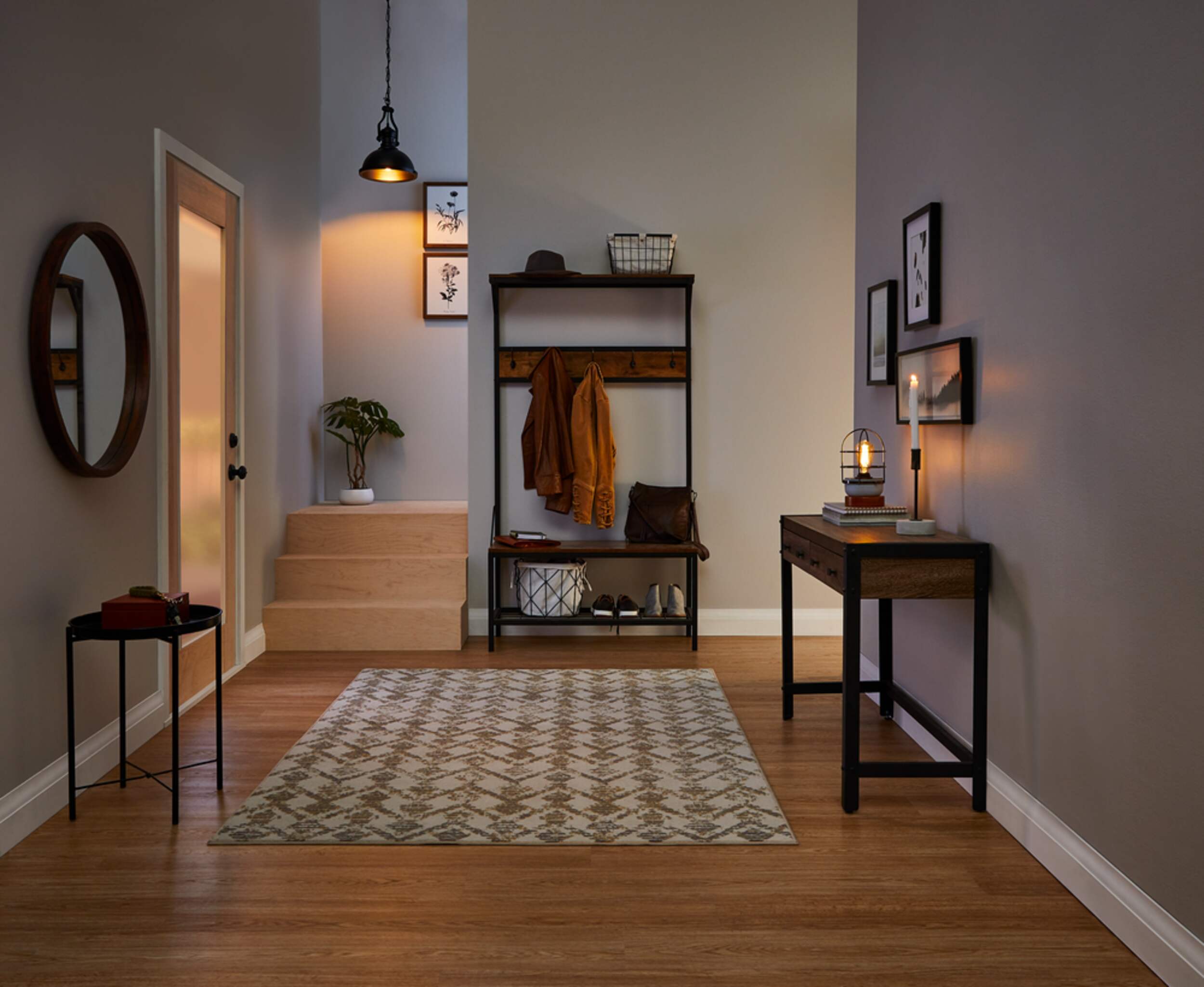 CANVAS Ossington 2Drawer Metal Frame Hallway Accent Console Table/Desk, Salt Oak Finish