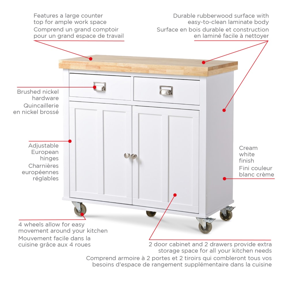 CANVAS Mayfield Wood Top Kitchen Utility Storage Cart/Island With