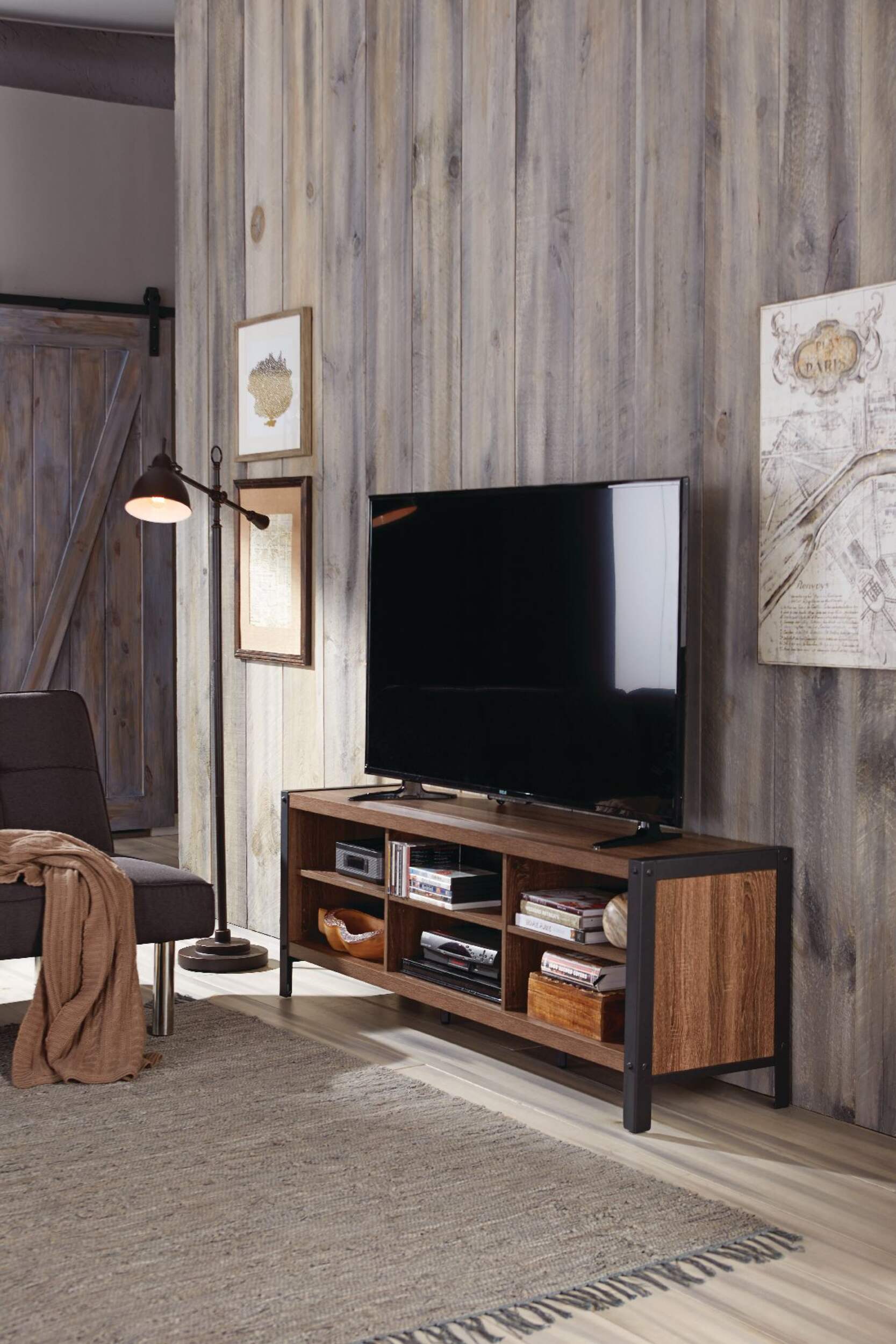 Meuble pour téléviseur et console de rangement multimédia à tablette ouverte CANVAS Ossington