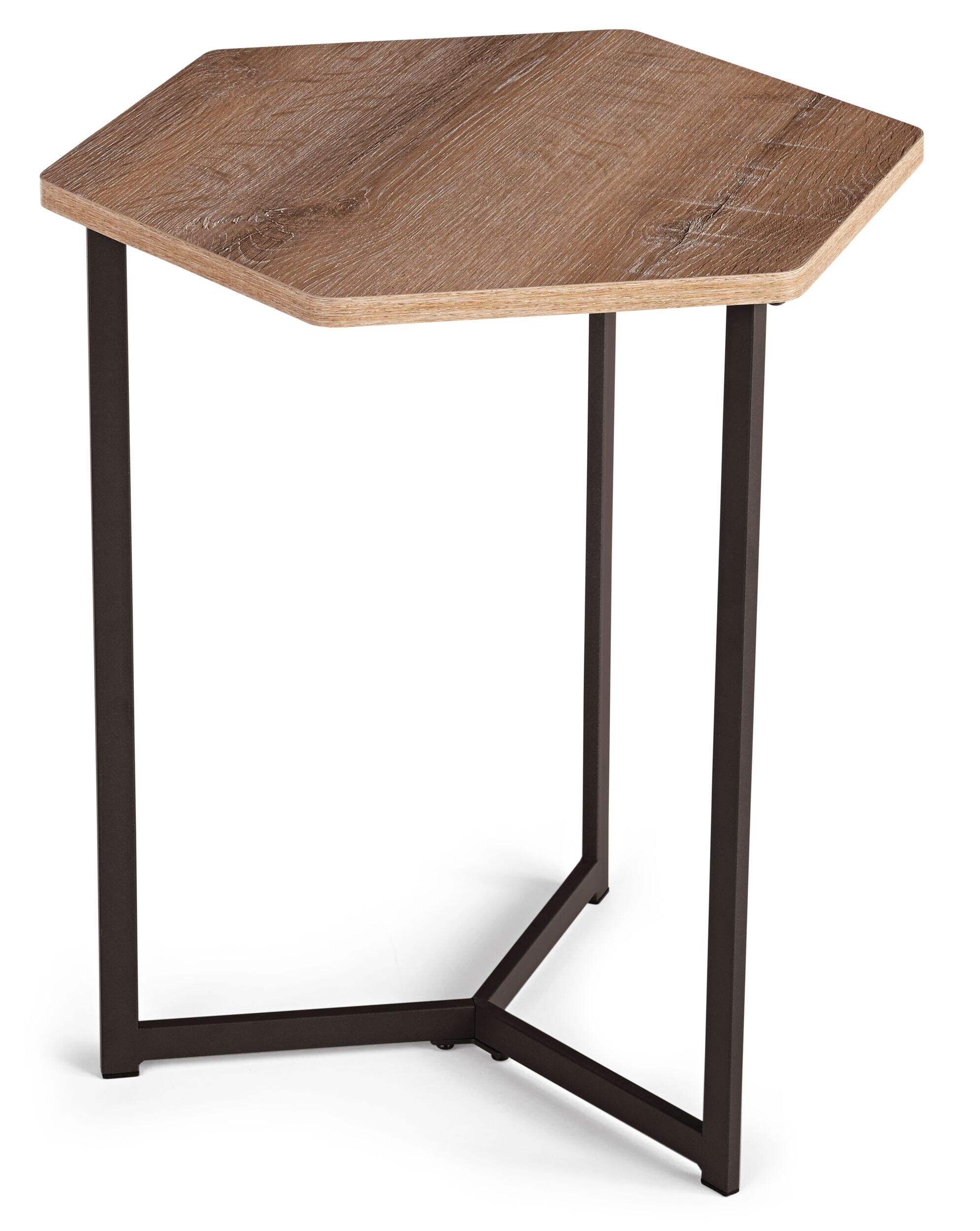 CANVAS Hexagon Metal Frame Sofa End/Side Accent Table For Living/Bedroom, Sonoma Oak Finish, 20-in Front_Elevated