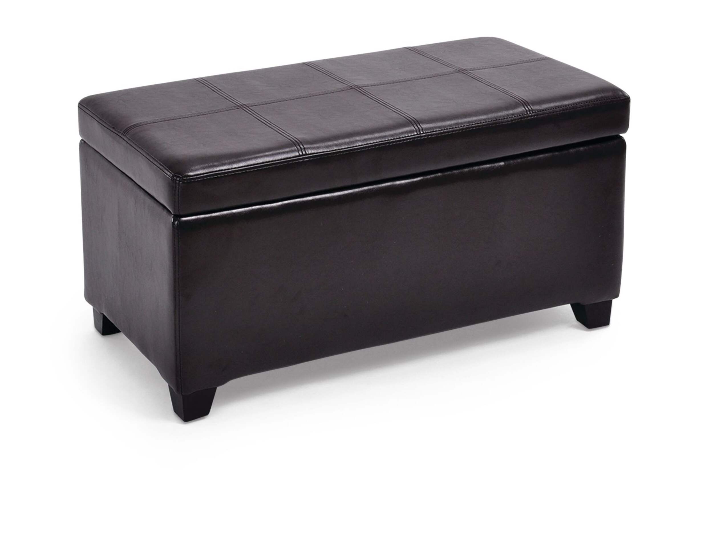 Pouf/banc de rangement rembourré avec couvercle à charnières rembourré For Living, brun espresso Front_Three_Fourths_Angled_Right