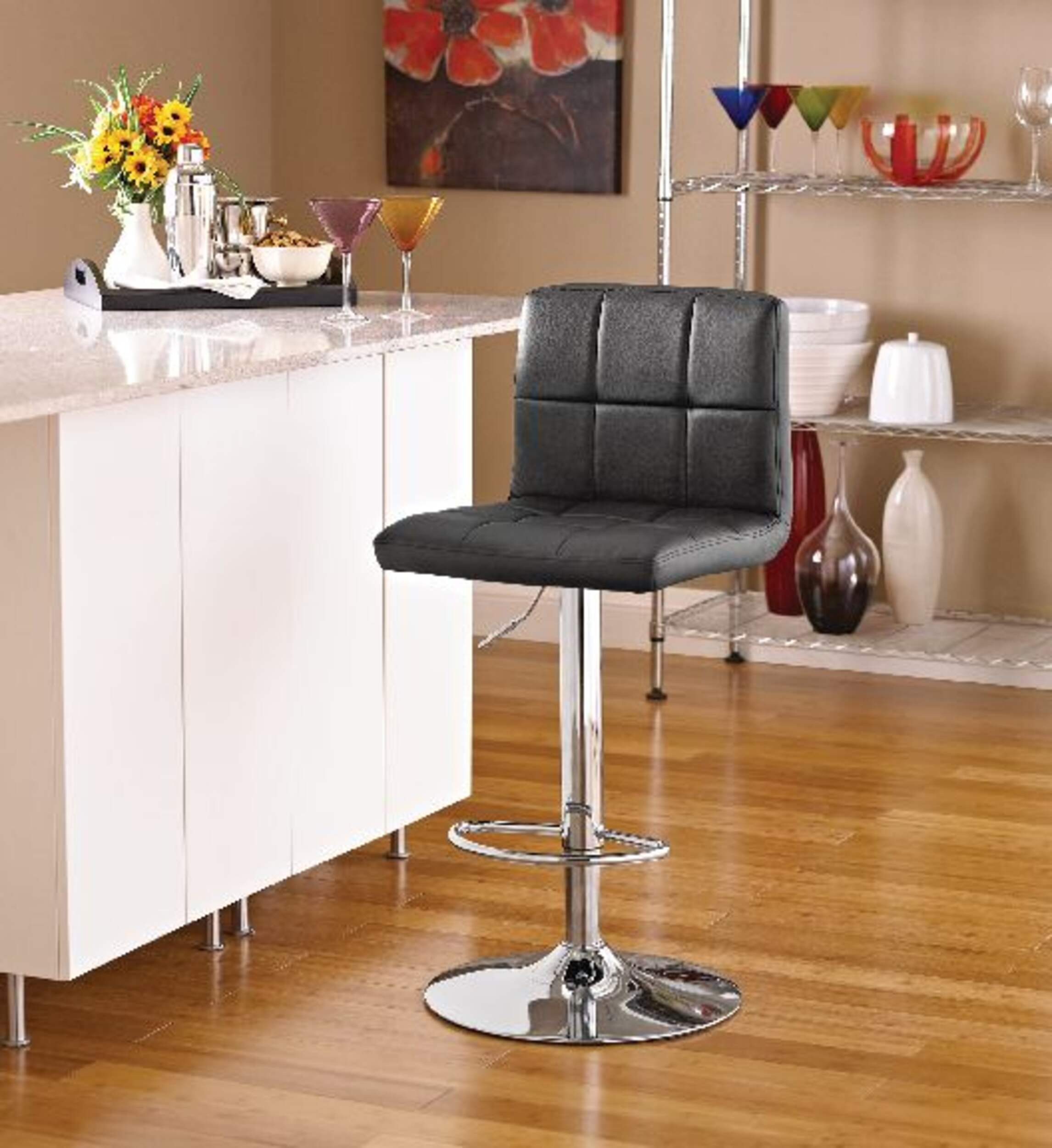 For Living Chrome & PU Tufted Leather Counter/Bar Stool Adjustable