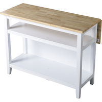 For Living  Wood Top Open Shelf Kitchen Storage Island With Folding Leaf, White Front_Angled_Left