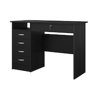 Tvilum Walden Scandinavian 5-Drawer Desk, Black Woodgrain Front_Angled_Left