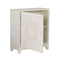 Linon Home Décor Grace Boho Antique Boho Accent Cabinet with Door, Smoky White Front_Angled_Right