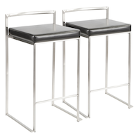 LumiSource Fuji Stackable PU Leather Counter/Bar Stools (2-Piece Set), Silver/Black Front_Three_Fourths_Angled_Right