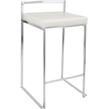 LumiSource Fuji Stackable PU Leather Counter/Bar Stools (2-Piece Set), Silver/White Front_Three_Fourths_Angled_Right