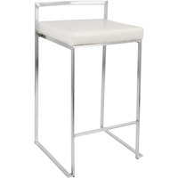 LumiSource Fuji Stackable PU Leather Counter/Bar Stools (2-Piece Set), Silver/White Front_Three_Fourths_Angled_Right
