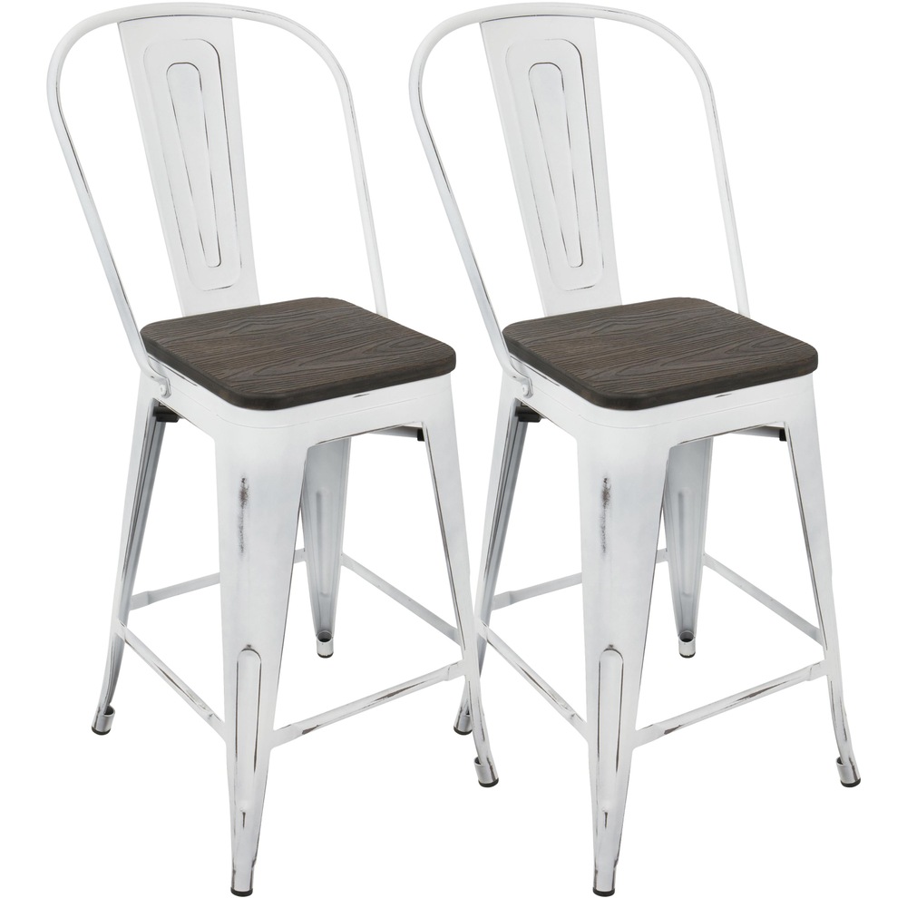 LumiSource Oregon High Back Wooden Seat Counter/Bar Stools (2Piece Set