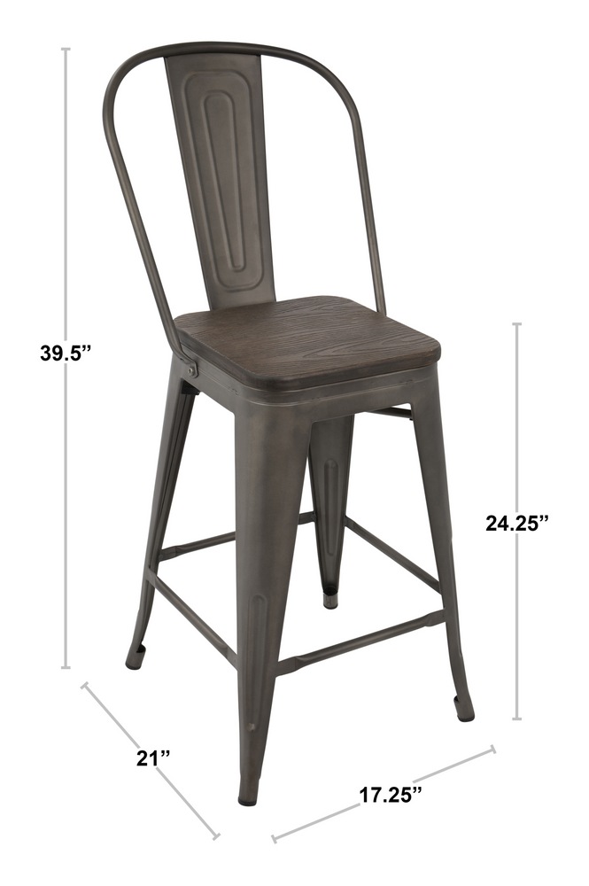 LumiSource Oregon High Back Wooden Seat Counter/Bar Stools (2Piece Set