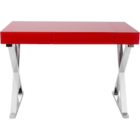 LumiSource Luster 1-Drawer Home Office Writing Console Desk/Table With Chrome Base, Red Front_Flat