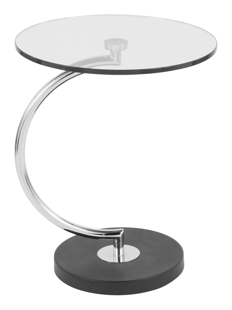 LumiSource CShaped Glass Top Pedestal Sofa End/Side Accent Table With