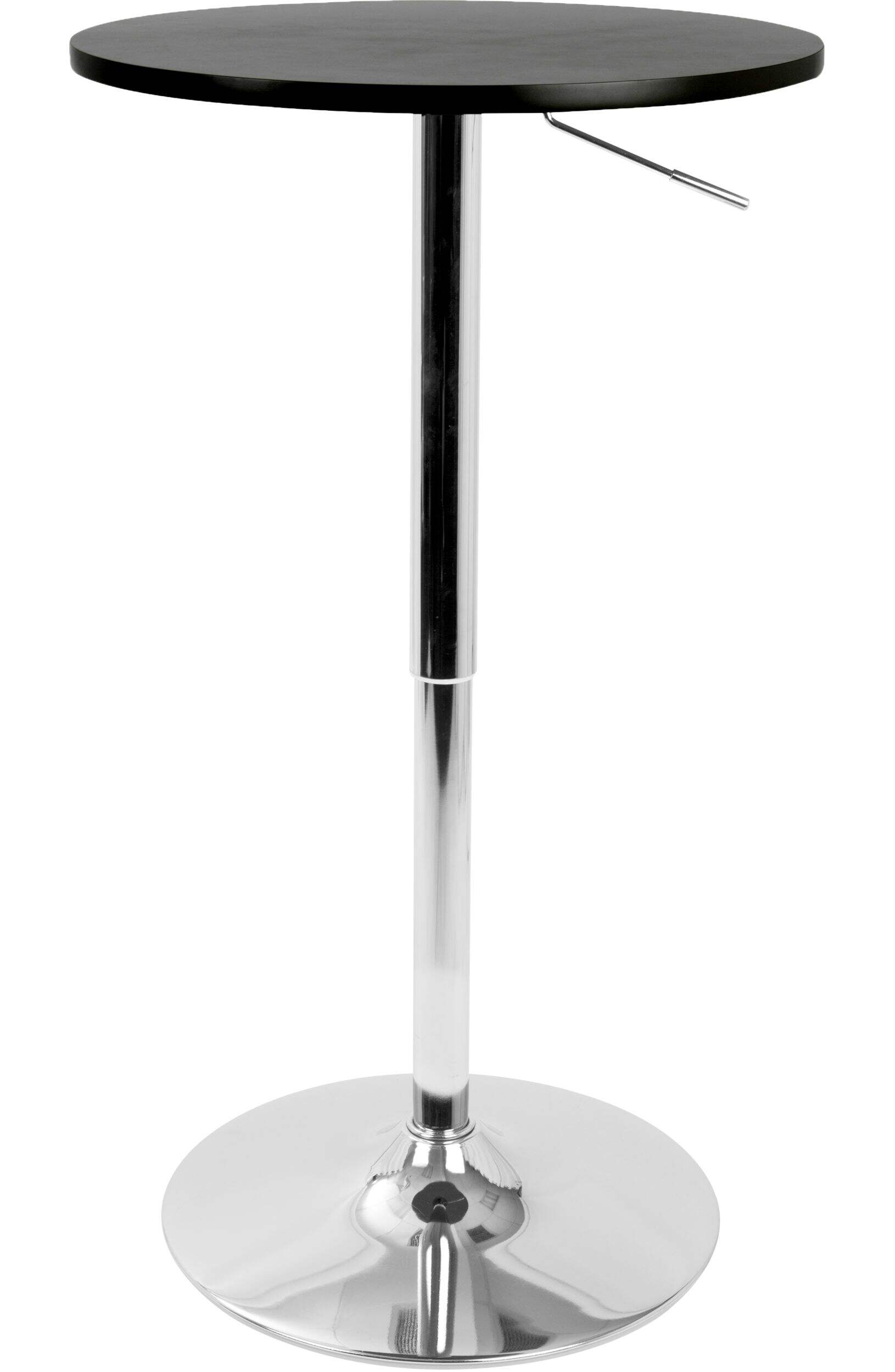 LumiSource Round Metal & Wood Top Pedestal Bar/Pub Table Adjustable Height, Black Front_Elevated