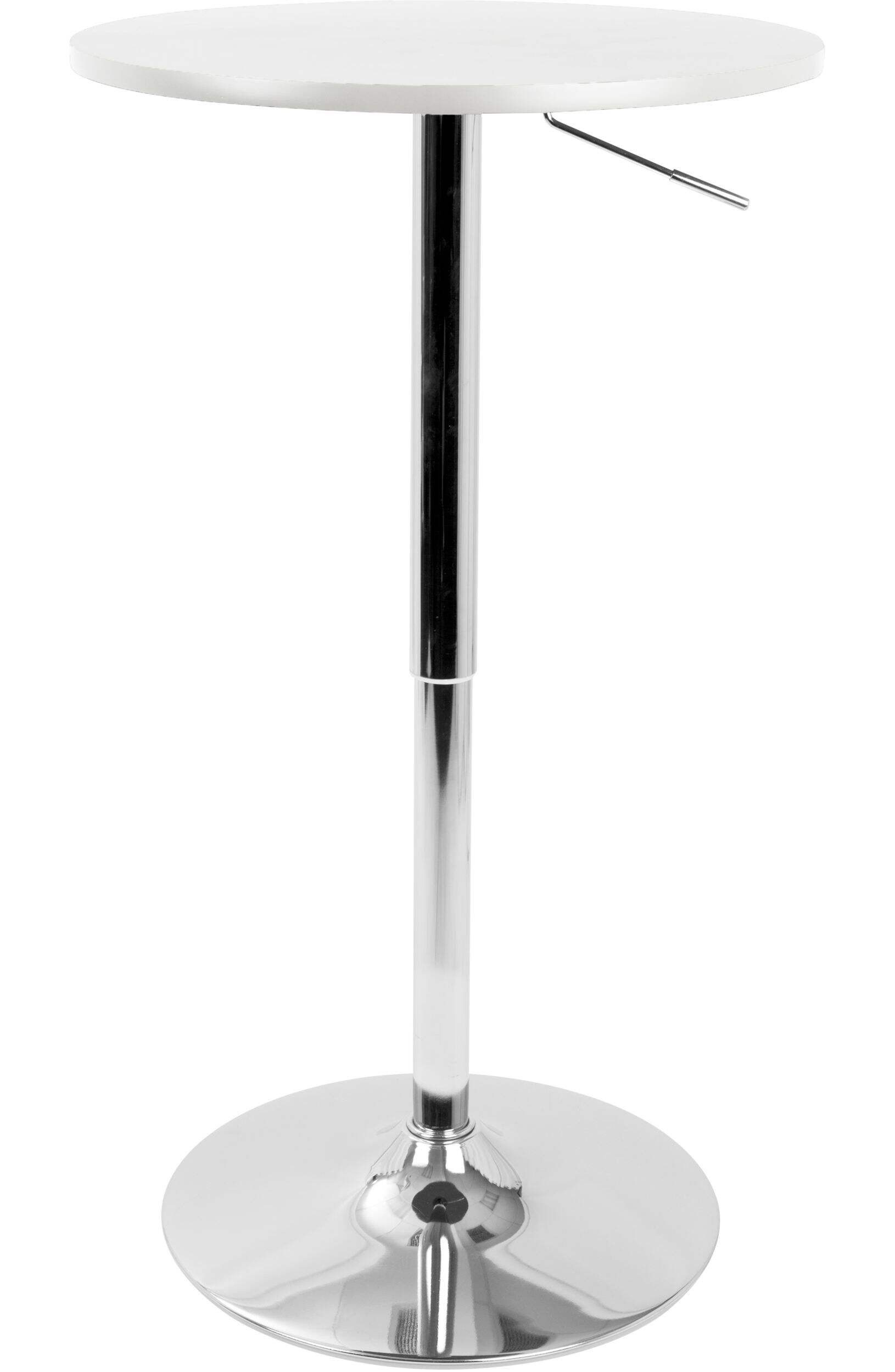 LumiSource  Round Metal & Wood Top Pedestal Bar/Pub Table Adjustable Height, White Front_Elevated
