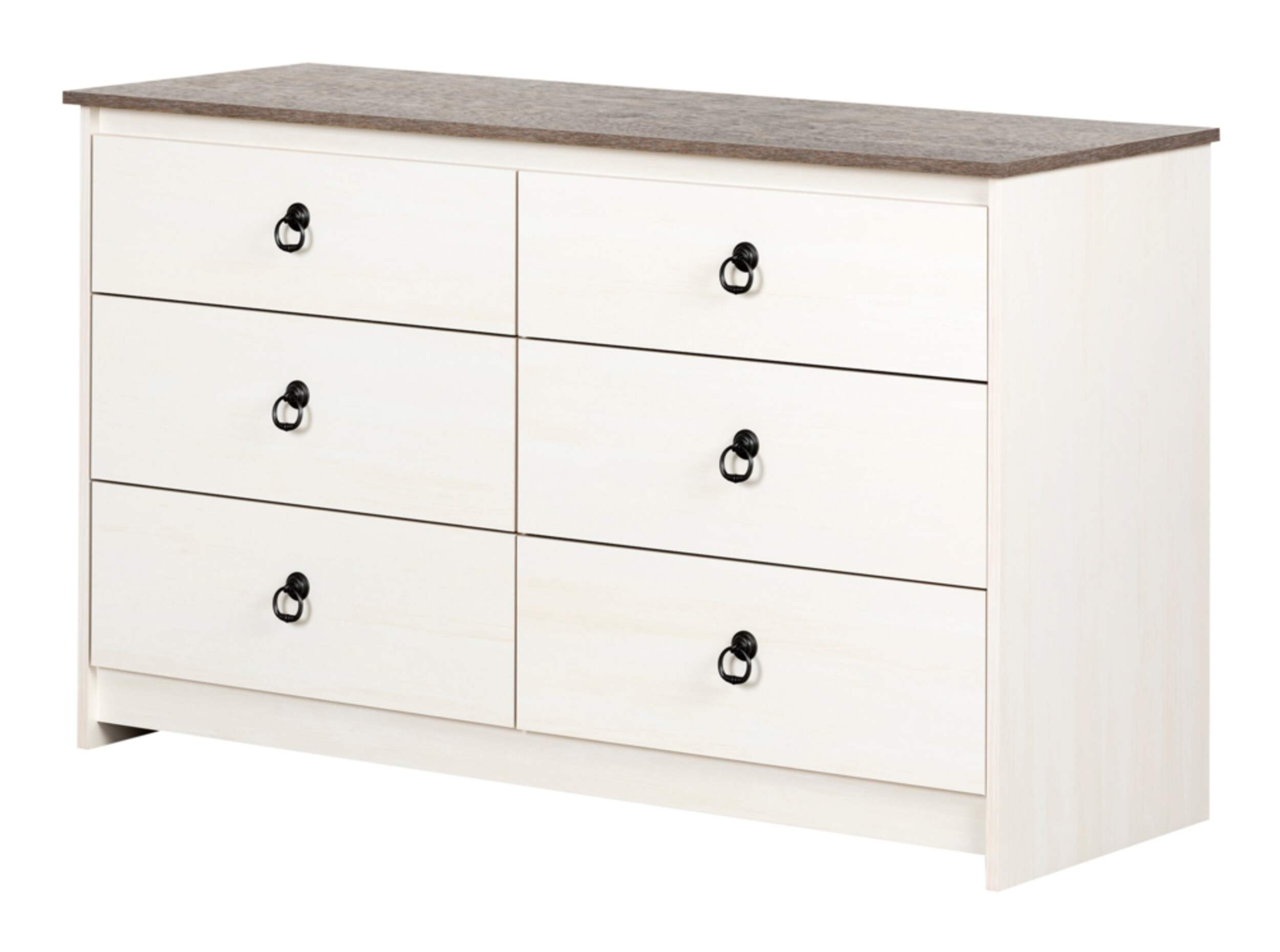 South Shore Londen 6-Drawer Double Dresser/Chest, White Wash/Oak Front_Three_Fourths_Angled_Left