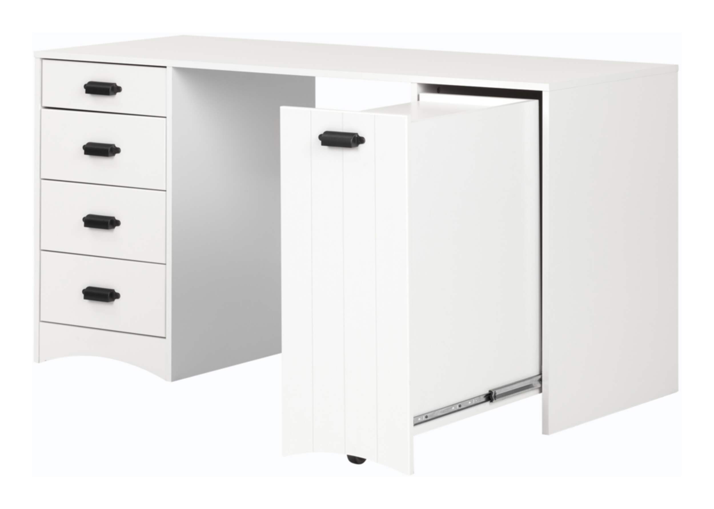 South Shore Artwork 5-Drawer Sewing & Craft Table/Desk With Storage, Pure White Front_Three_Fourths_Angled_Left
