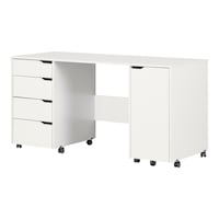 South Shore Crea 5-Drawer Sewing & Craft Table/Desk With Storage & Wheels, Pure White Front_Three_Fourths_Angled_Left