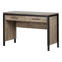 South Shore Munich Desk with Drawers, Weathered Oak/Matte Black Front_Three_Fourths_Angled_Left