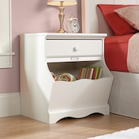 Sauder Pogo 1-Drawer Nightstand/Bedstand With Built-In Storage Compartment Bin, Soft White Front_Three_Fourths_Angled_Right