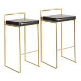 LumiSource Fuji Stackable PU Leather Counter/Bar Stools (2-Piece Set), Gold/Black Front_Angled_Right