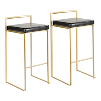 LumiSource Fuji Stackable PU Leather Counter/Bar Stools (2-Piece Set), Gold/Black Front_Angled_Right