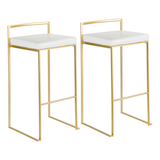 LumiSource Fuji Stackable PU Leather Counter/Bar Stools (2-Piece Set), Gold/White Front_Angled_Right