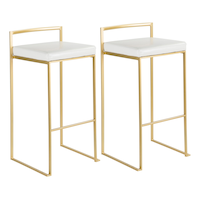 LumiSource Fuji Stackable PU Leather Counter/Bar Stools (2-Piece Set), Gold/White Front_Angled_Right
