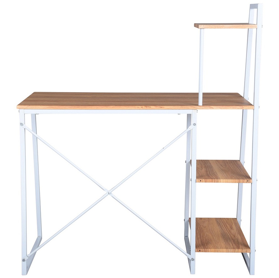 39F Pouchu Metal Frame Home Office Computer Desk With Storage Bookshelf