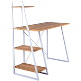 Bureau d'ordinateur à cadre en métal avec étagère de rangement 39F Pouchu, fini blanc/chêne Front_Angled_Right