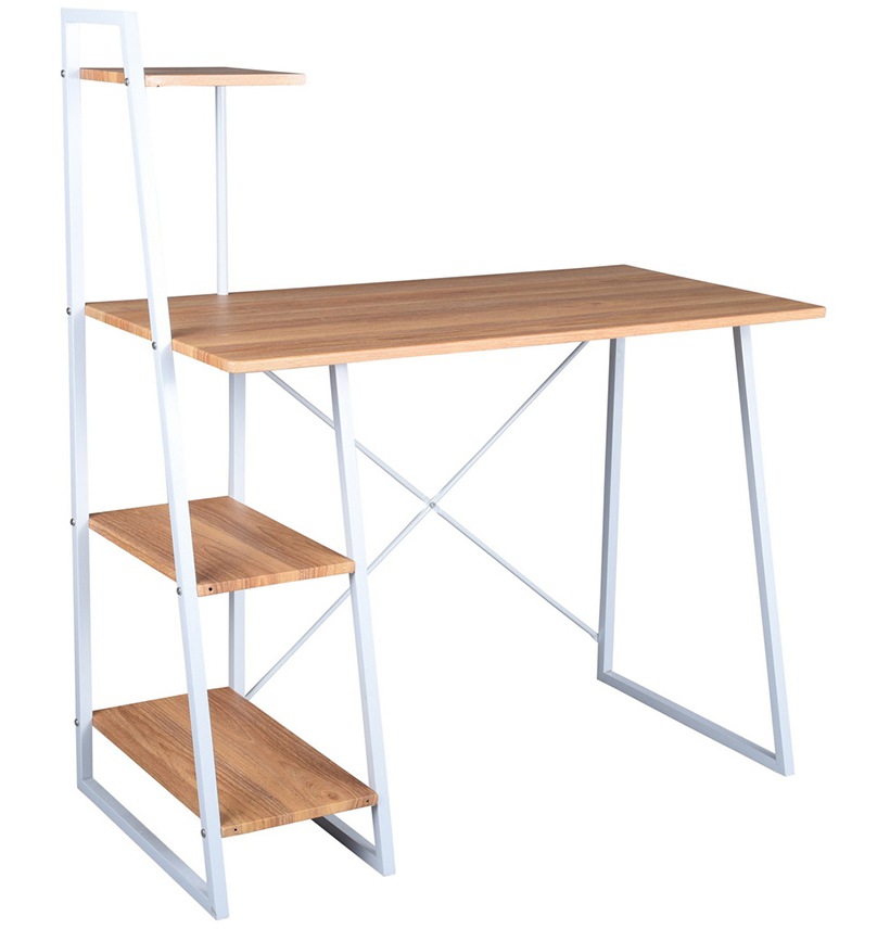 39F Pouchu Metal Frame Home Office Computer Desk With Storage Bookshelf