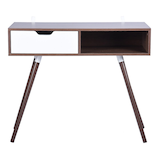 39F 1-Drawer Open Shelf Home Office Computer Desk With Solid Wood Legs, Oak Finish Front_Flat