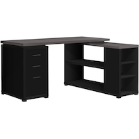 Monarch Specialties Corner L-Shaped Home Office Computer Desk With Shelves Front_Angled_Right