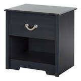 South Shore Aviron Kids 1-Drawer Bedstand/Nightstand With Open Shelf Storage, Blueberry Front_Angled_Left