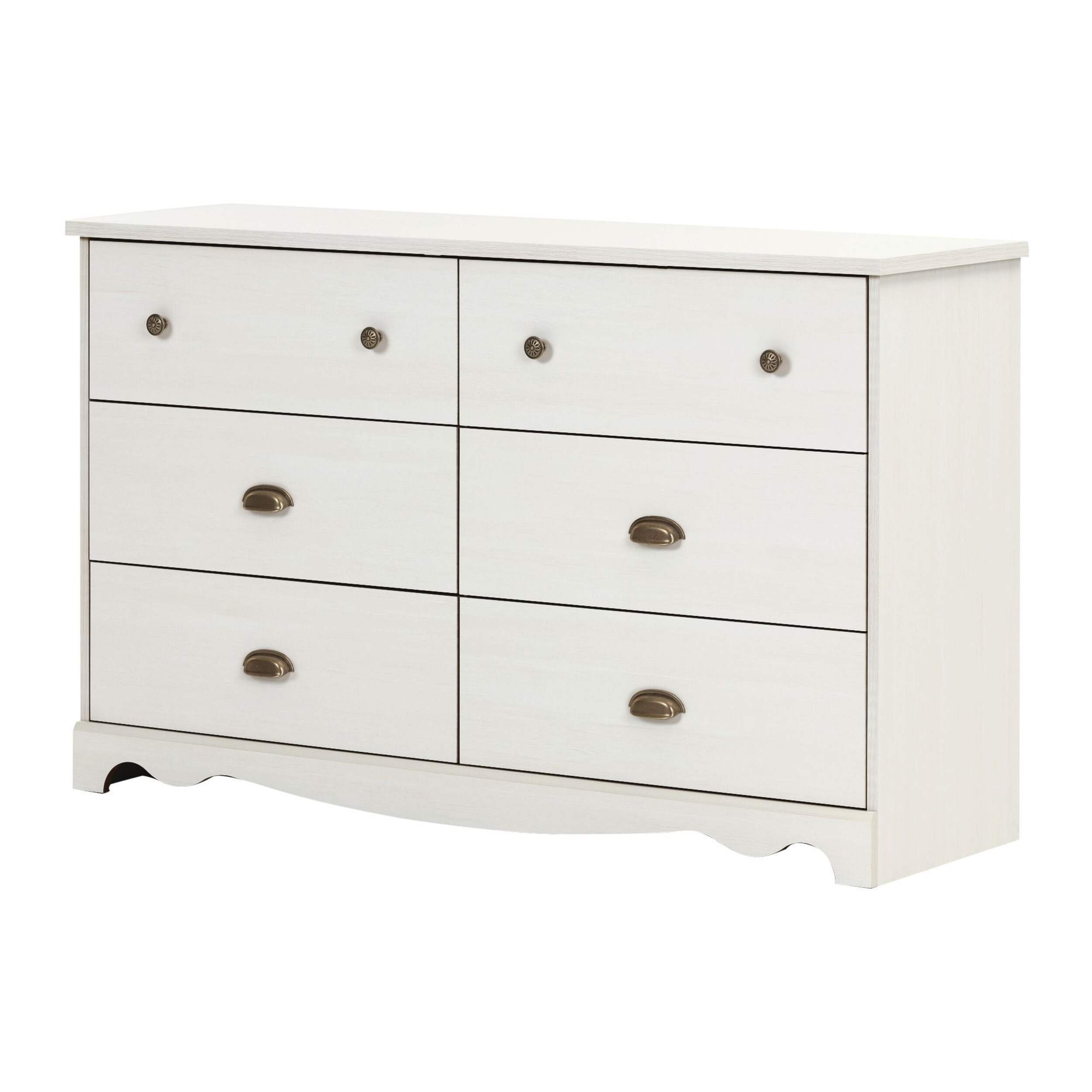 Commode double à 6 tiroirs South Shore Caravell, blanc antique Front_Angled_Left