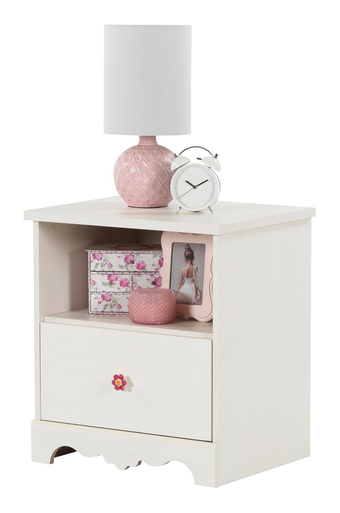Table de chevet à 1 tiroir South Shore Lily Rose, blanc antique