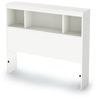 South Shore Litchi Kids Twin/Single Bed Headboard With Storage/Display Bookshelf, White Front_Angled_Left