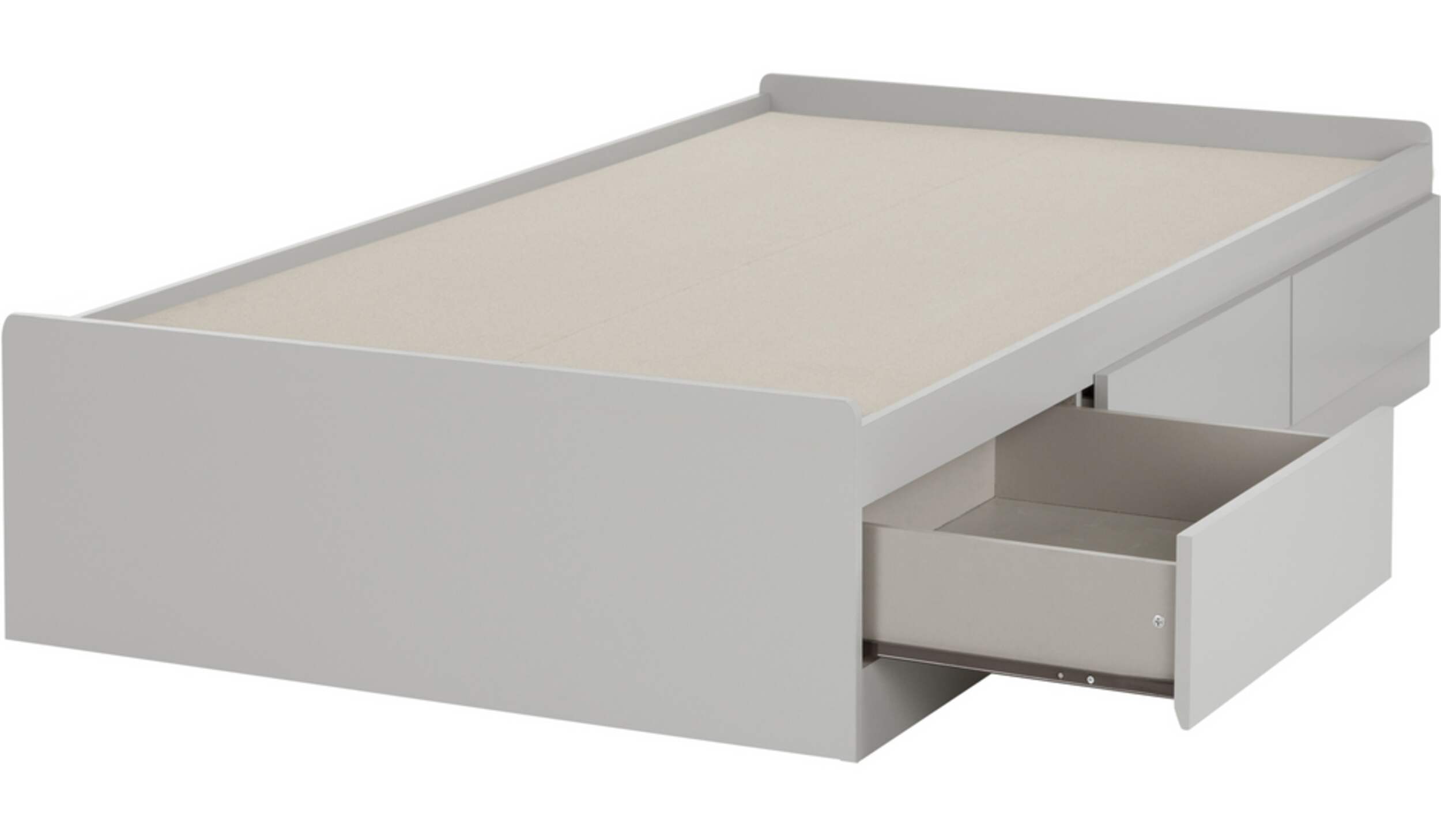 South Shore Reevo Kids 3-Drawer Platform Storage Bed, Twin/Single, Soft Grey Front_Angled_Left