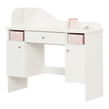 Table de maquillage et coiffeuse avec rangement South Shore Vito, blanc pur/rose Front_Angled_Left