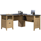 Sauder August Hill Corner L-Shaped Home Office Computer Desk With Drawer, Dover Oak Finish Front_Elevated