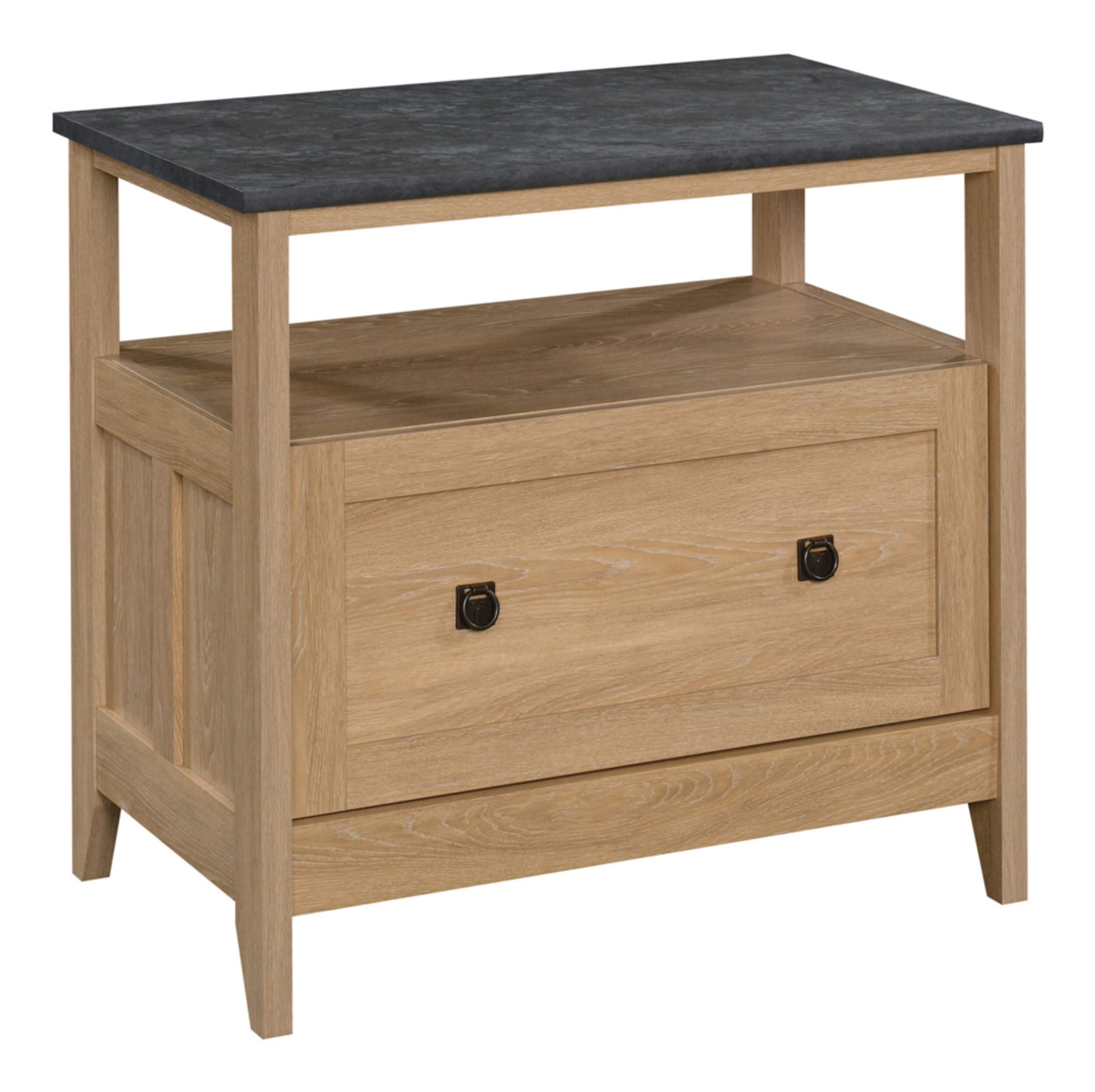 Sauder August Hill 1-Drawer Open Shelf Lateral File Storage Cabinet, Dover Oak Finish Front_Angled_Right
