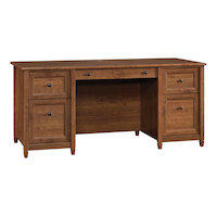 Sauder Edge Water Home Office Executive Desk With File Drawers, Auburn Cherry Finish Front_Angled_Right