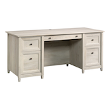 Sauder Edge Water Home Office Executive Desk With File Drawers, Chalked Chestnut Finish Front_Three_Fourths_Angled_Right