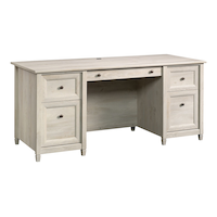 Sauder Edge Water Home Office Executive Desk With File Drawers, Chalked Chestnut Finish Front_Three_Fourths_Angled_Right