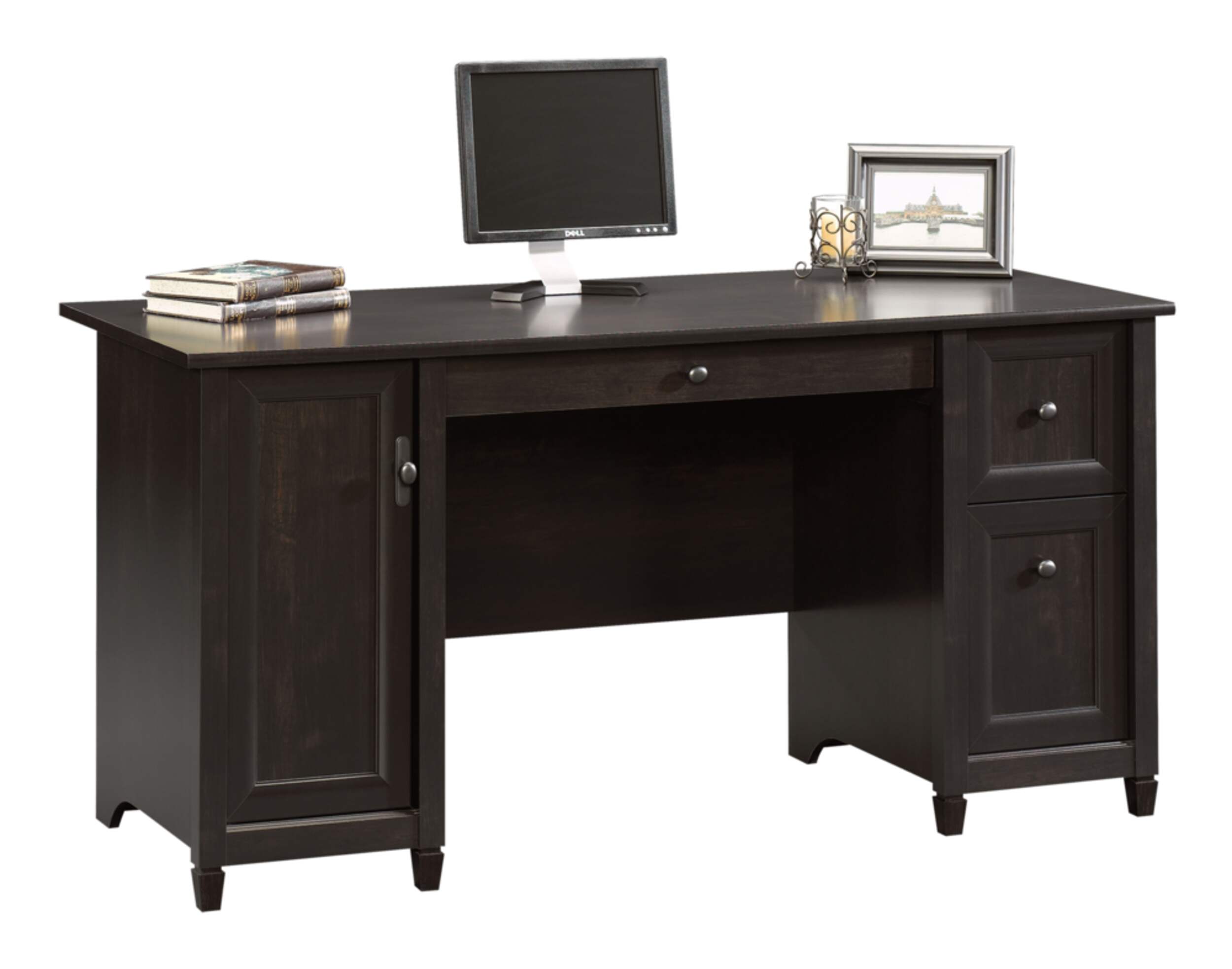 Sauder Edge Water Home Office Computer Desk With File Drawers, Estate Black Finish Front_Angled_Right