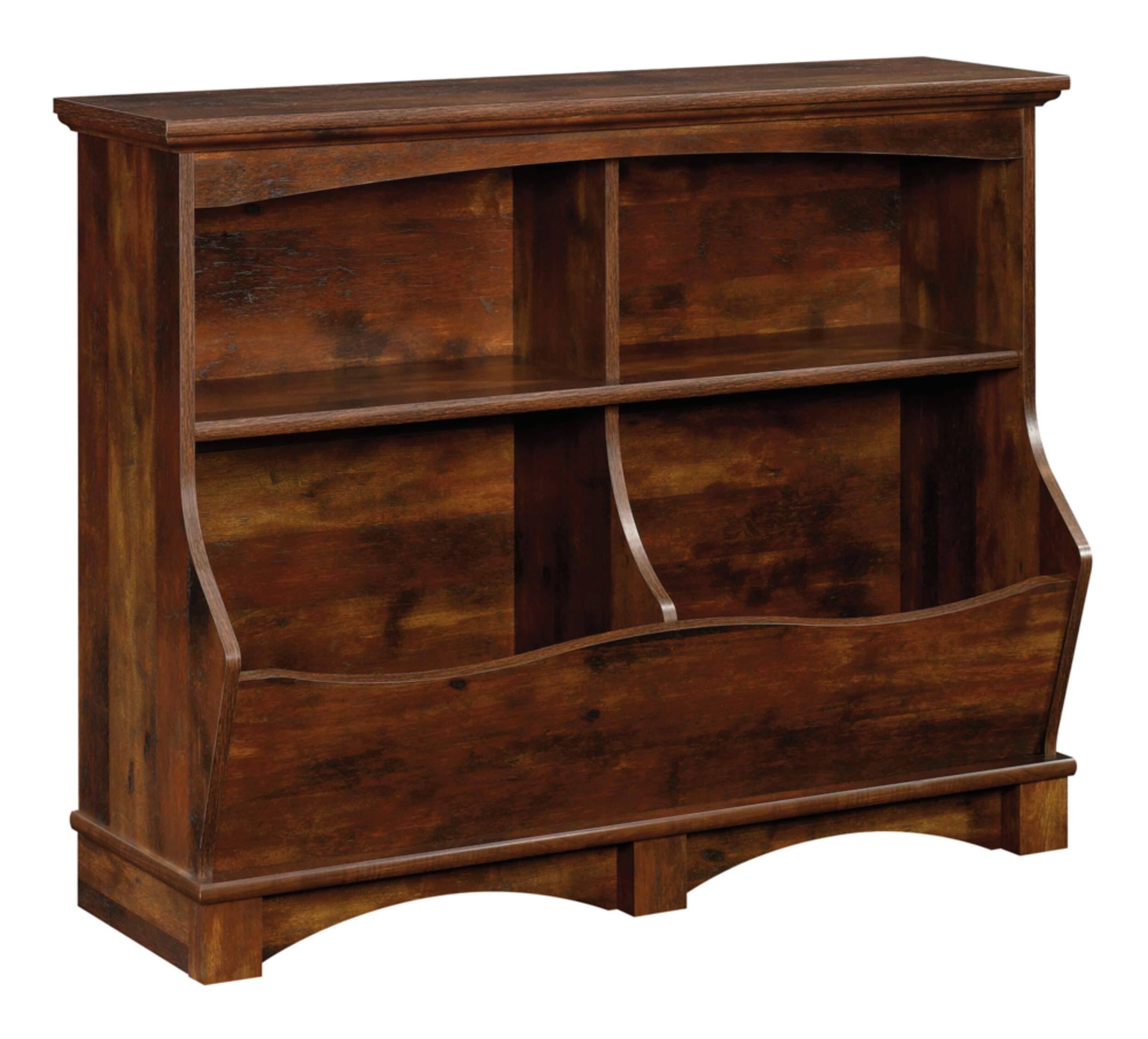Sauder Harbor View Bookcase/Bookshelf With Cubby Bin Storage, Curado Cherry Finish Front_Angled_Right
